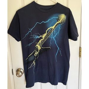 Navy blue lightning guitar t-shirt
